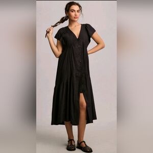 Anthropologie The Renee Flutter Sleeve Linen Button Front Midi Dress S